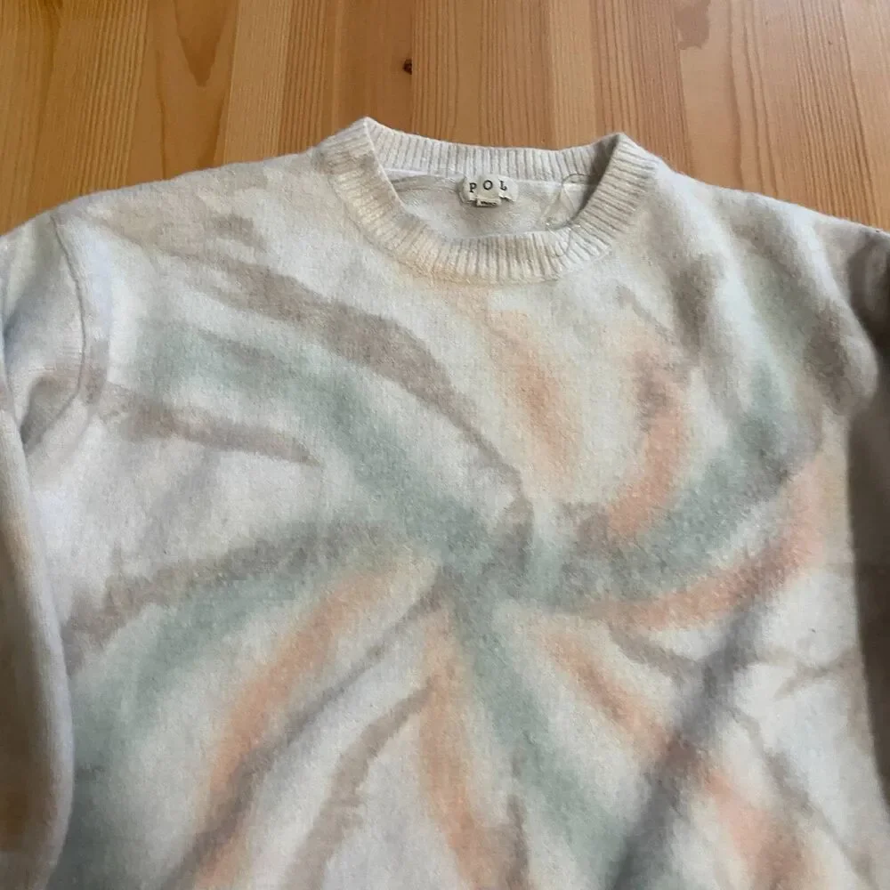 Pol Oversized Pullover Sweater Womens S Pink Tie Dye Comfy Crew Neck Tight Knit - Picture 4 of 12